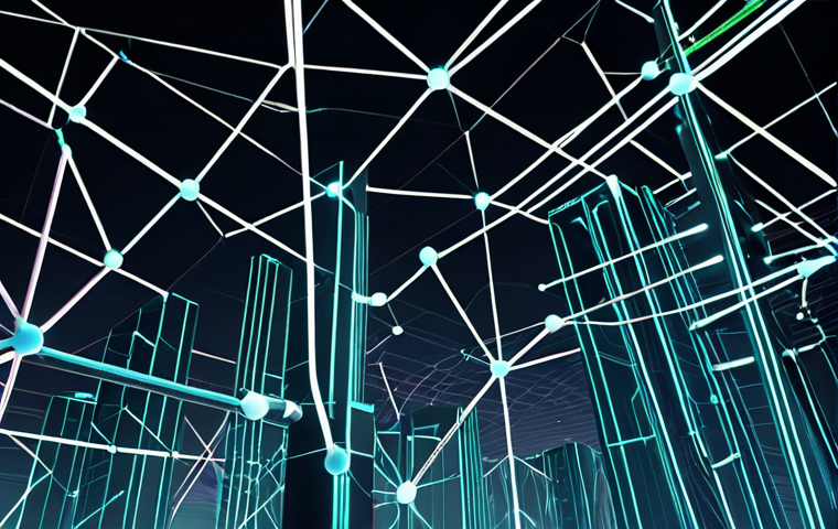 **Prompt:** Abstract visualization of pointers in C, showcasing memory addresses as interconnected nodes and variables as data containers. Emphasize the dynamic nature of pointers with glowing lines connecting them. Style: Modern, tech-inspired digital art.
