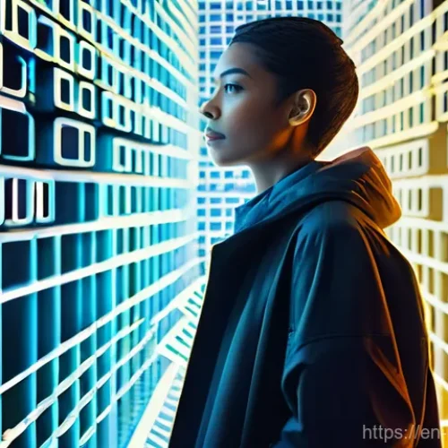 Home 14 프로그래밍 기초 - **"Digital Language & Building Blocks"**: A vibrant, stylized illustration of a young adult, gender-...