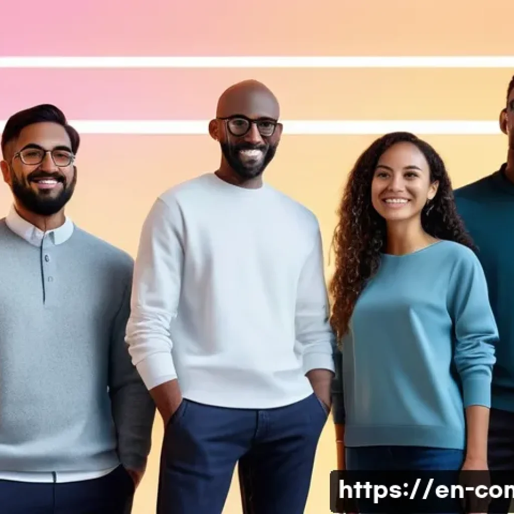 블록체인 기반 앱 개발 - A group of diverse individuals, including men and women of various ages (all dressed in modern, mode...