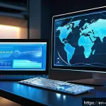 운영체제 OS 원리 - A highly detailed digital art scene of a modern computer multitasking environment, showing multiple ...